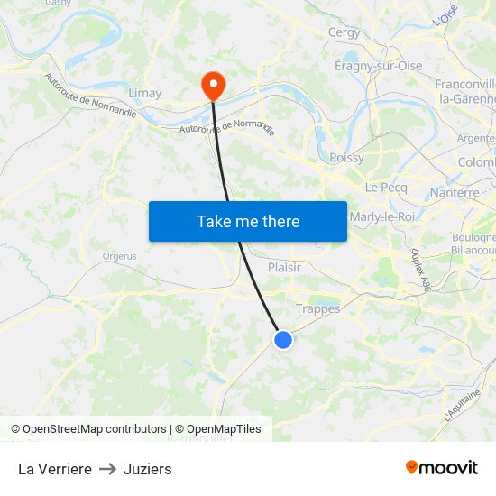La Verriere to Juziers map