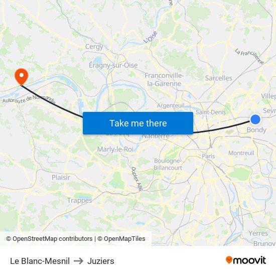 Le Blanc-Mesnil to Juziers map