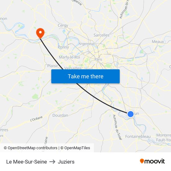 Le Mee-Sur-Seine to Juziers map