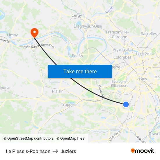 Le Plessis-Robinson to Juziers map