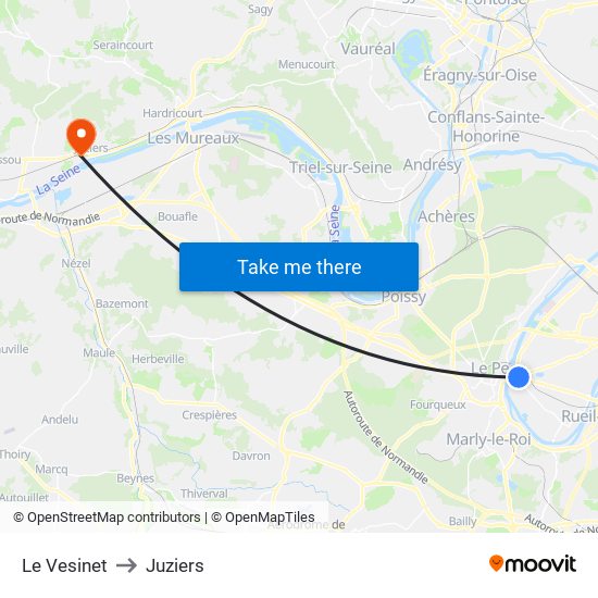 Le Vesinet to Juziers map