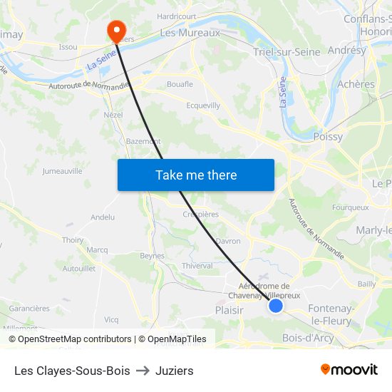 Les Clayes-Sous-Bois to Juziers map
