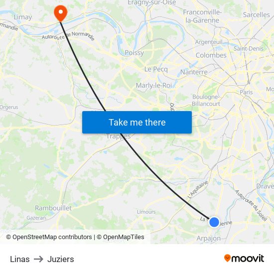 Linas to Juziers map
