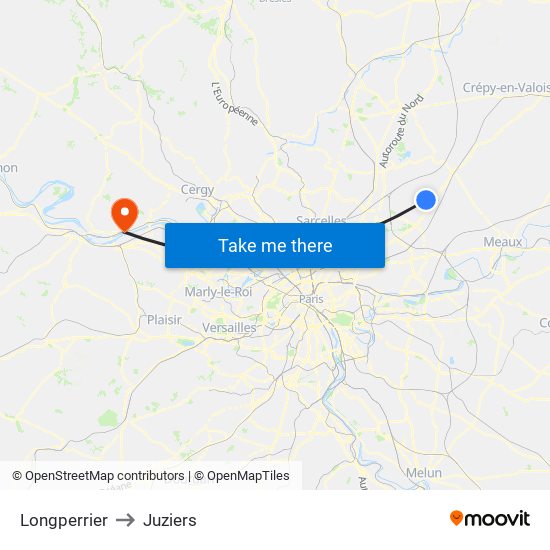 Longperrier to Juziers map