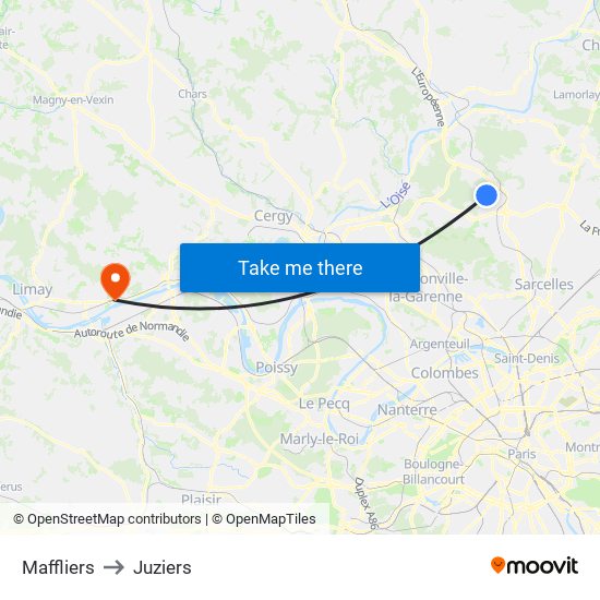 Maffliers to Juziers map