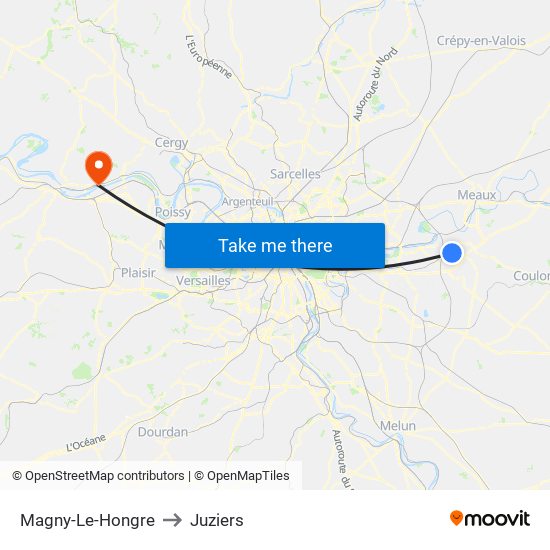 Magny-Le-Hongre to Juziers map