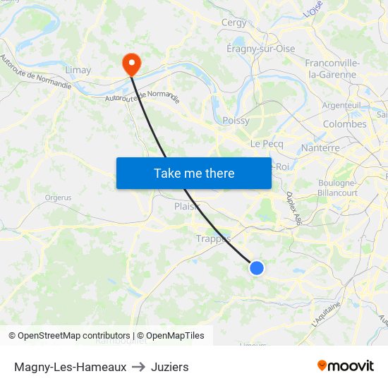 Magny-Les-Hameaux to Juziers map