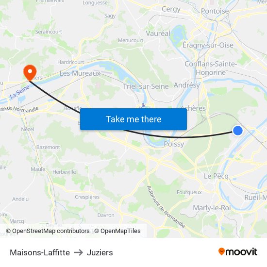 Maisons-Laffitte to Juziers map