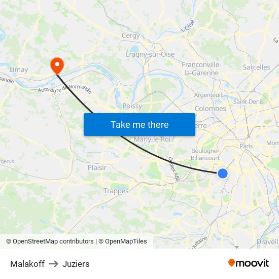 Malakoff to Juziers map