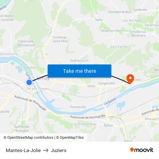Mantes-La-Jolie to Juziers map