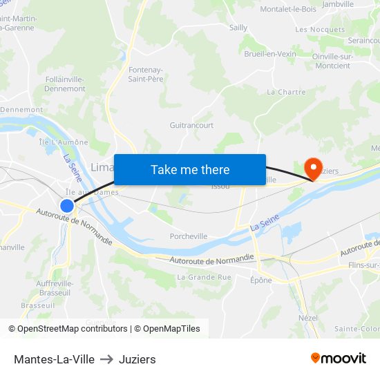 Mantes-La-Ville to Juziers map