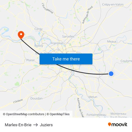Marles-En-Brie to Juziers map