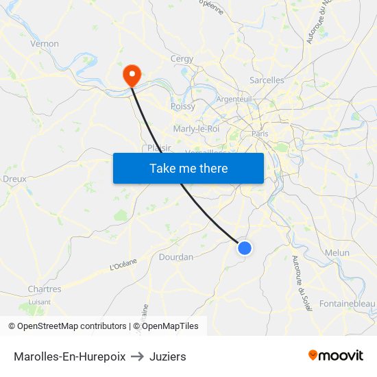 Marolles-En-Hurepoix to Juziers map