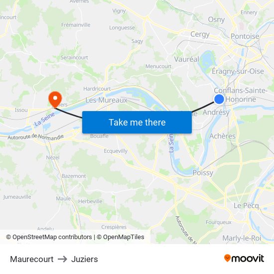 Maurecourt to Juziers map