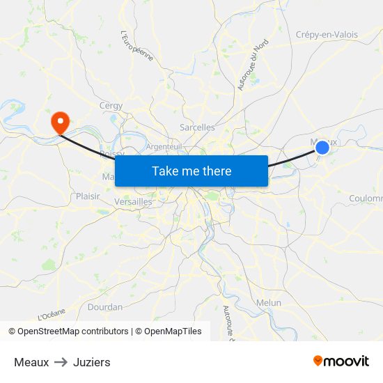 Meaux to Juziers map