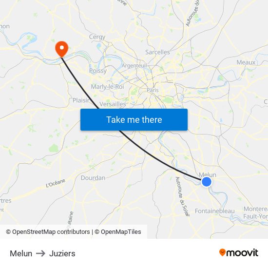 Melun to Juziers map