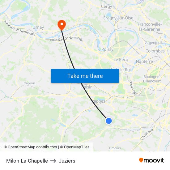 Milon-La-Chapelle to Juziers map