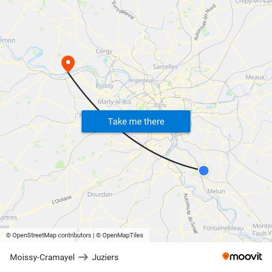 Moissy-Cramayel to Juziers map