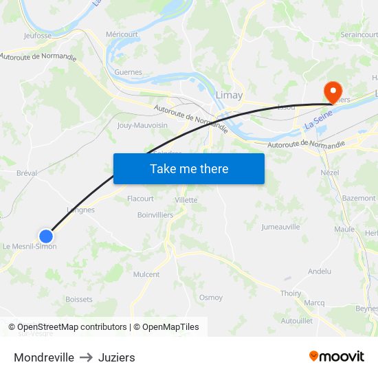 Mondreville to Juziers map