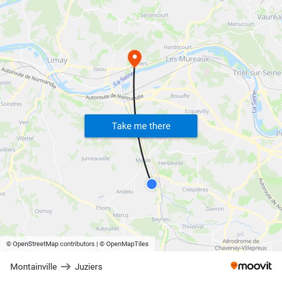 Montainville to Juziers map