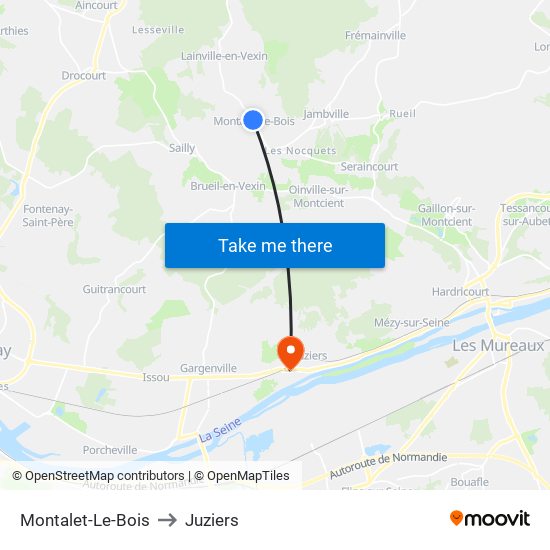 Montalet-Le-Bois to Juziers map