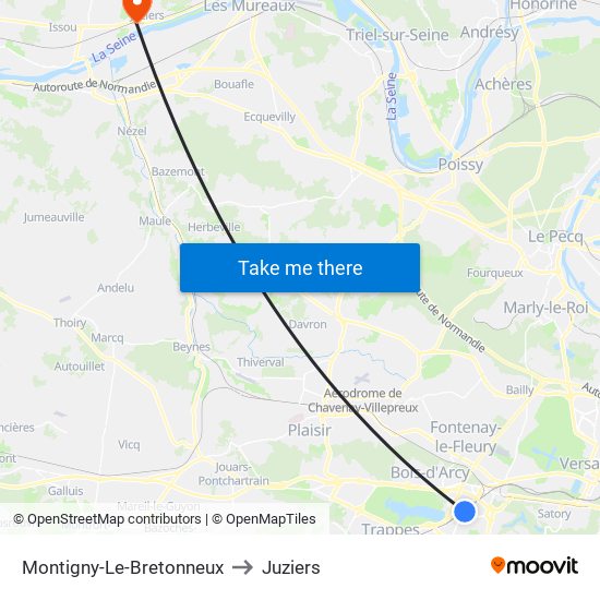 Montigny-Le-Bretonneux to Juziers map