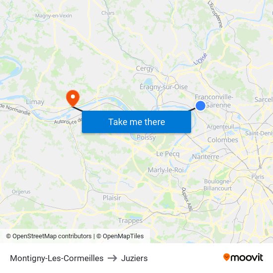 Montigny-Les-Cormeilles to Juziers map