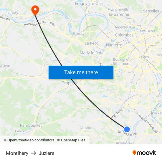 Montlhery to Juziers map