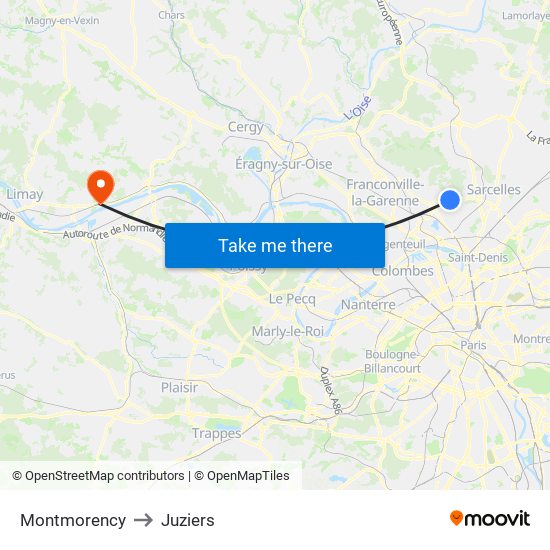 Montmorency to Juziers map