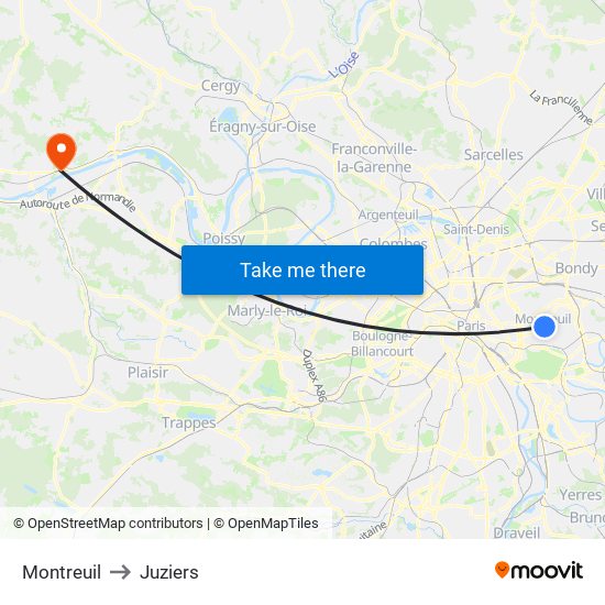 Montreuil to Juziers map
