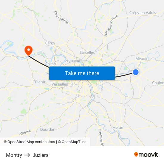 Montry to Juziers map