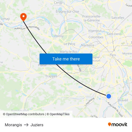 Morangis to Juziers map