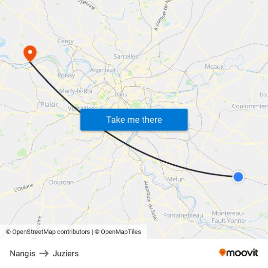 Nangis to Juziers map