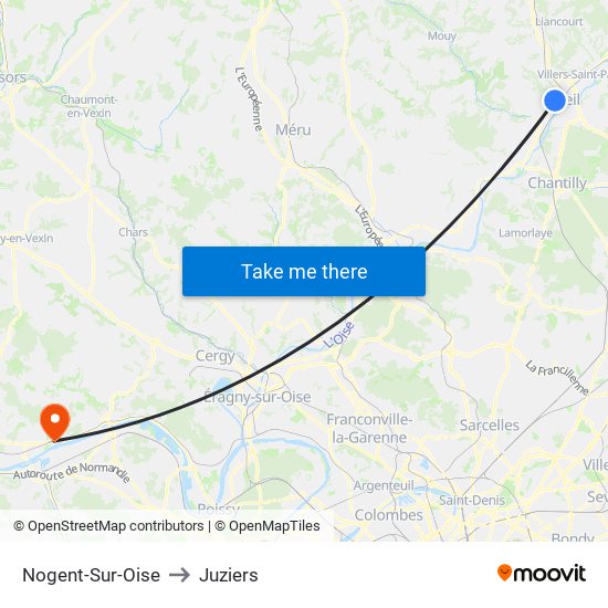 Nogent-Sur-Oise to Juziers map