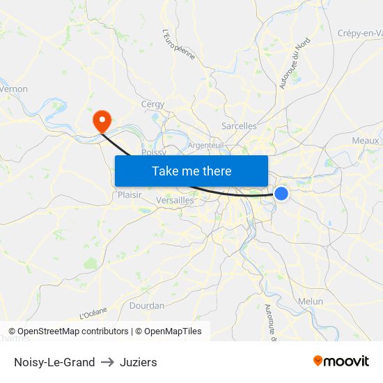 Noisy-Le-Grand to Juziers map
