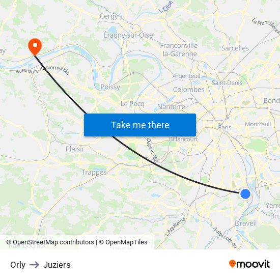 Orly to Juziers map