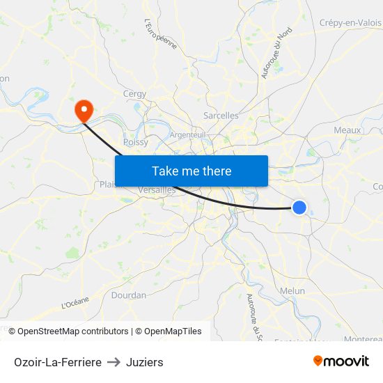 Ozoir-La-Ferriere to Juziers map
