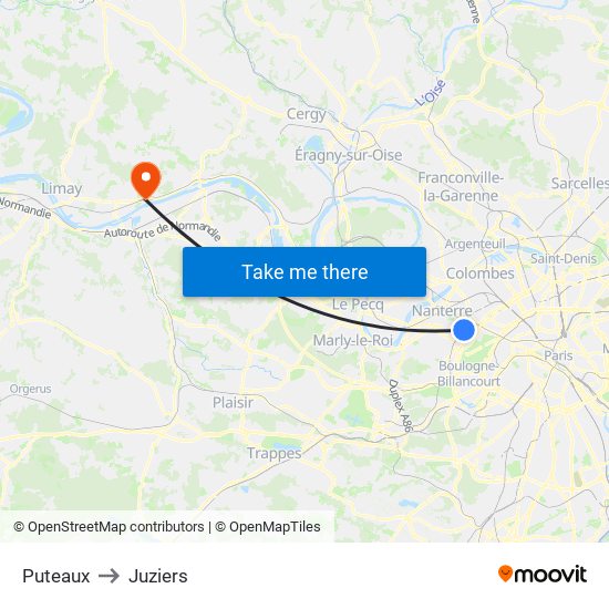 Puteaux to Juziers map