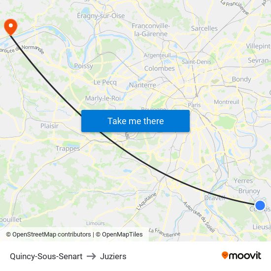 Quincy-Sous-Senart to Juziers map