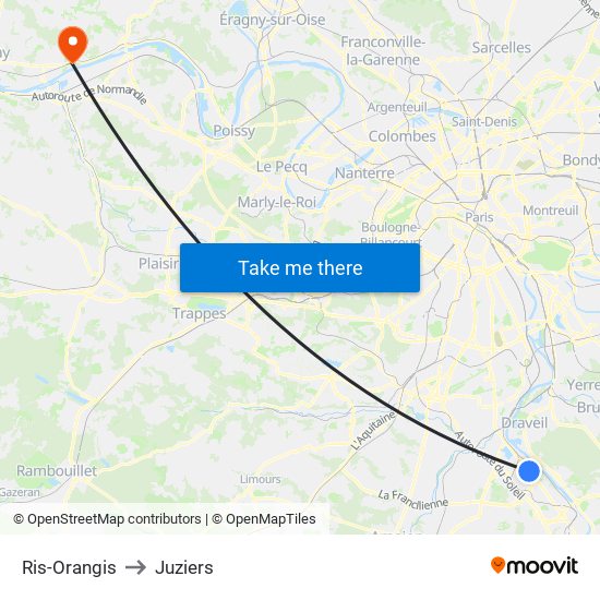Ris-Orangis to Juziers map