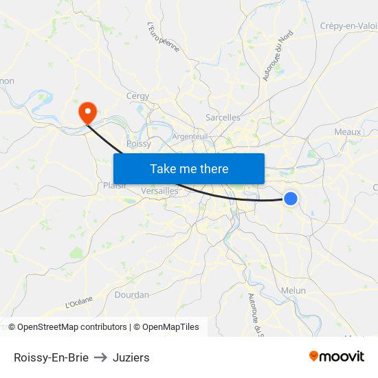 Roissy-En-Brie to Juziers map