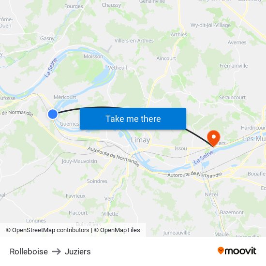 Rolleboise to Juziers map