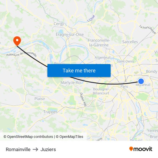 Romainville to Juziers map