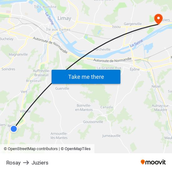 Rosay to Juziers map