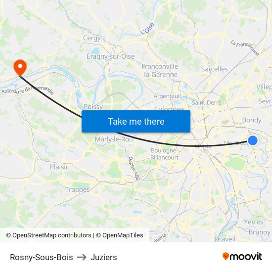 Rosny-Sous-Bois to Juziers map