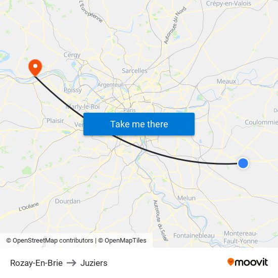 Rozay-En-Brie to Juziers map