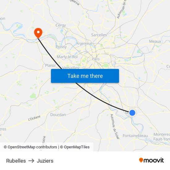 Rubelles to Juziers map