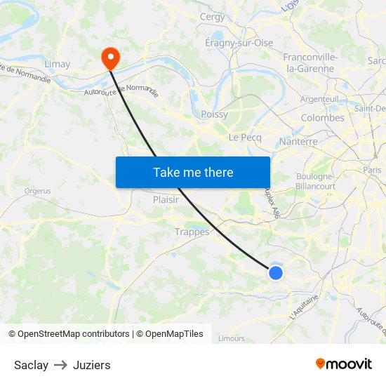Saclay to Juziers map