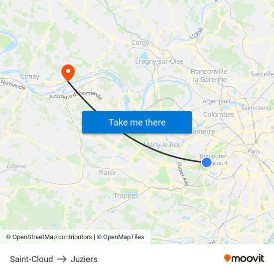 Saint-Cloud to Juziers map