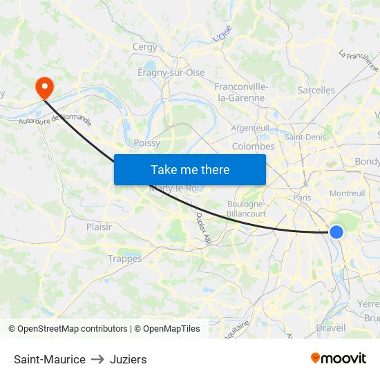 Saint-Maurice to Juziers map